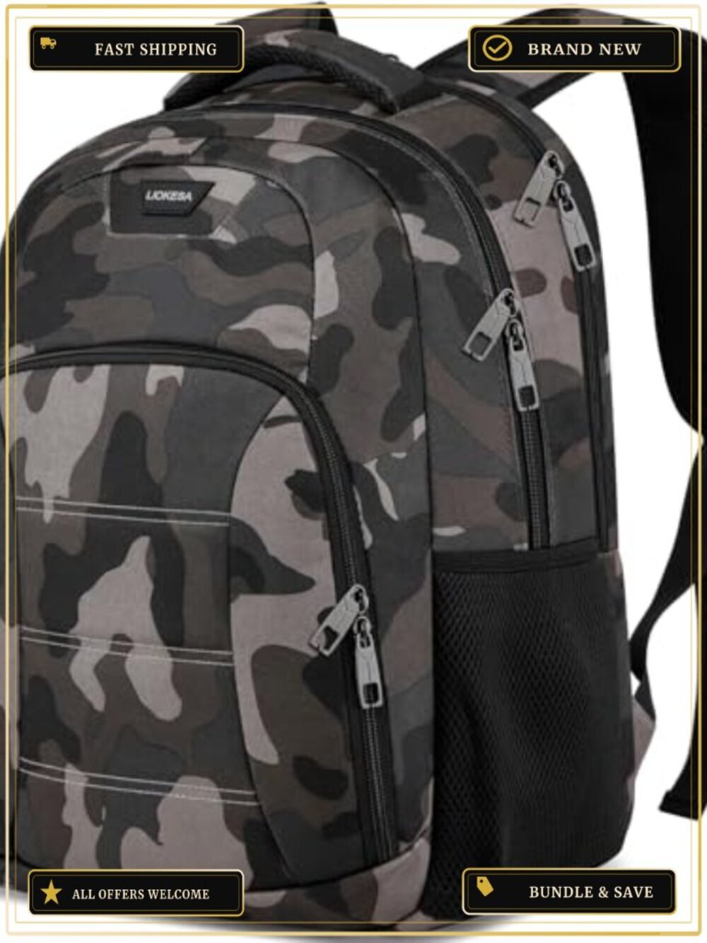 Large Water Resistant Polyester Laptop Backpack 15.6 Inch Travel School Bag